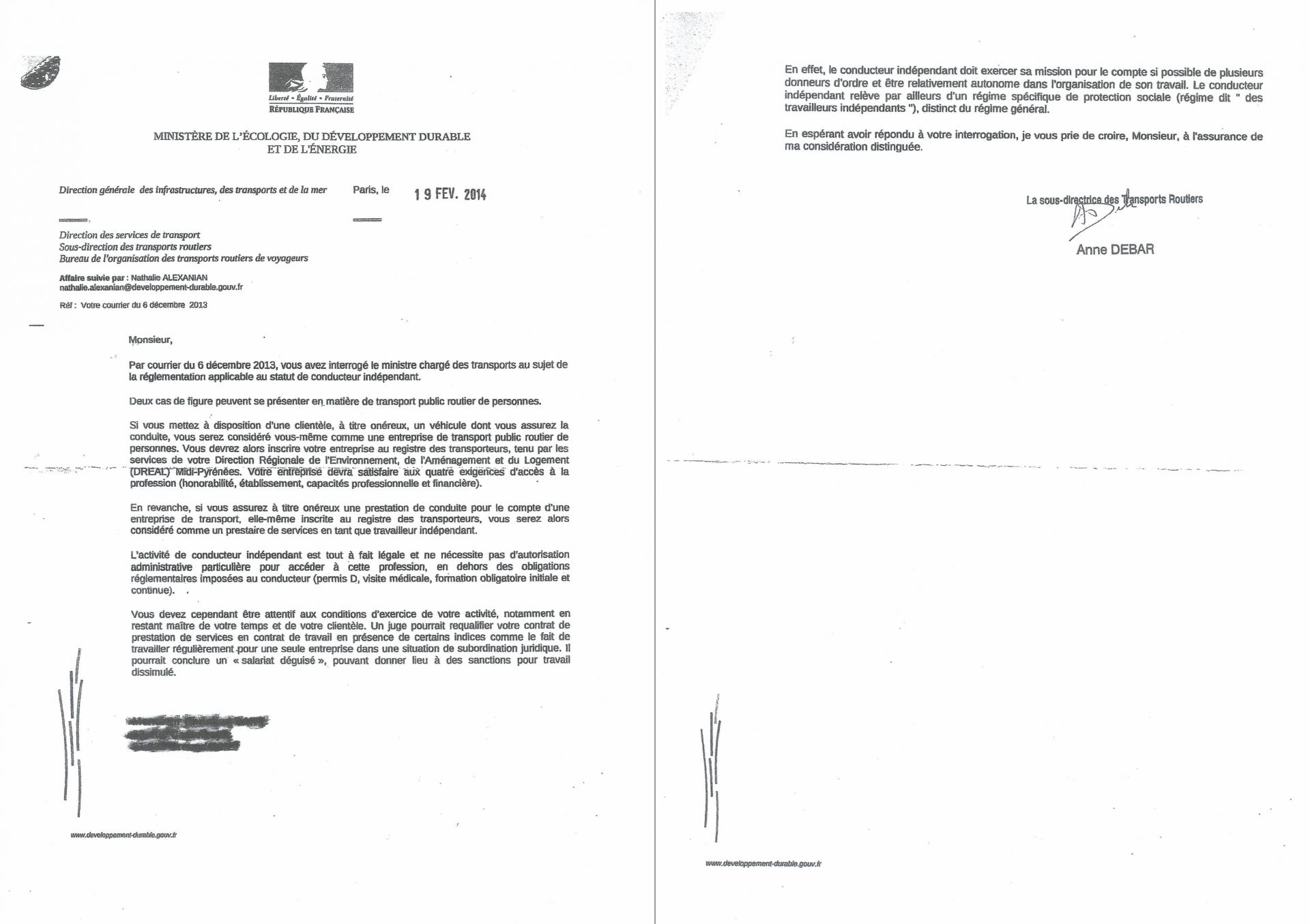 Lettre ministere